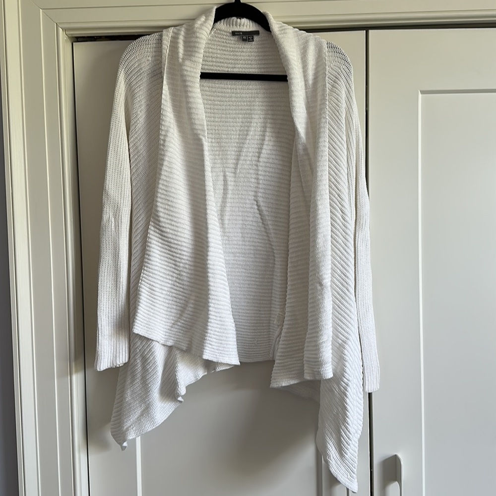 Vince Womens Size XS Ribbed Cardigan White Cotton Open Front Long Sleeves